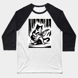 Electric Guitar Cat Rock Music Japan Style Funny Cat Baseball T-Shirt